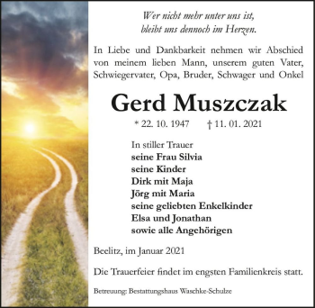 Traueranzeige von Gerd Muszczak  von Magdeburger Volksstimme