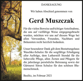 Traueranzeige von Gerd Muszczak  von Magdeburger Volksstimme