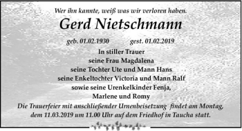 Traueranzeige von Gerd Nietschmann  von Magdeburger Volksstimme