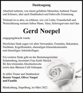Traueranzeige von Gerd Noepel  von Magdeburger Volksstimme