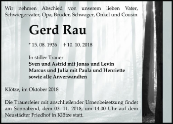 Traueranzeige von Gerd Rau  von Magdeburger Volksstimme