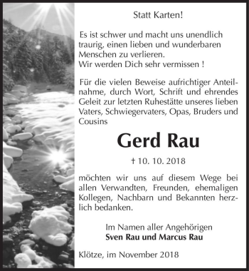 Traueranzeige von Gerd Rau  von Magdeburger Volksstimme