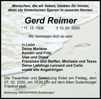 Traueranzeige von Gerd Reimer  von Magdeburger Volksstimme