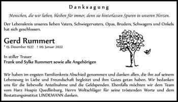 Traueranzeige von Gerd Rummert  von Magdeburger Volksstimme