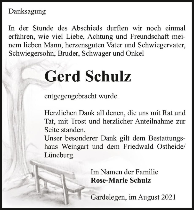  Traueranzeige für Gerd Schulz  vom 07.09.2021 aus Magdeburger Volksstimme