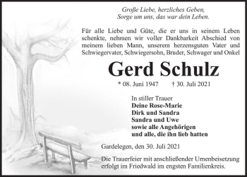 Traueranzeige von Gerd Schulz  von Magdeburger Volksstimme
