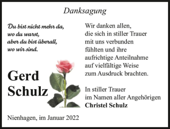 Traueranzeige von Gerd Schulz  von Magdeburger Volksstimme