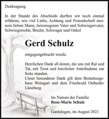Traueranzeige von Gerd Schulz  von Magdeburger Volksstimme