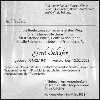 Traueranzeige von Gerd Schäfer  von Magdeburger Volksstimme