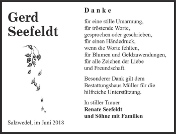 Traueranzeige von Gerd Seefeldt  von Magdeburger Volksstimme
