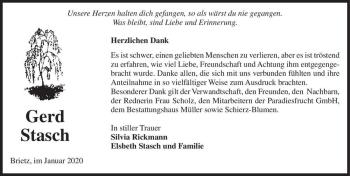 Traueranzeige von Gerd Stach  von Magdeburger Volksstimme