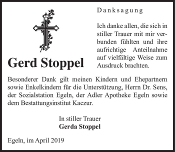 Traueranzeige von Gerd Stoppel  von Magdeburger Volksstimme