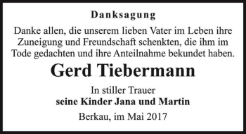 Traueranzeige von Gerd Tiebermann  von Magdeburger Volksstimme
