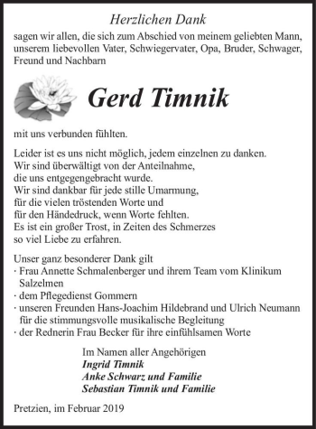 Traueranzeige von Gerd Timnik  von Magdeburger Volksstimme