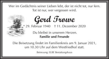 Traueranzeige von Gerd Trowe  von Magdeburger Volksstimme
