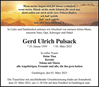 Traueranzeige von Gerd Ulrich Pulsack  von Magdeburger Volksstimme