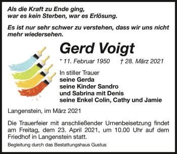 Traueranzeige von Gerd Voigt  von Magdeburger Volksstimme