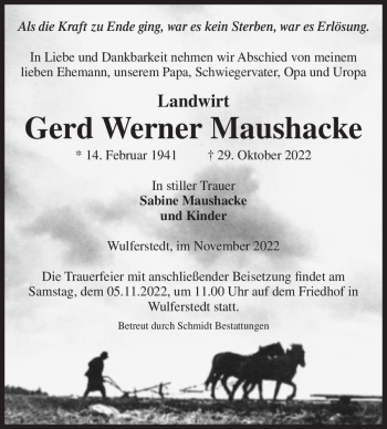 Traueranzeige von Gerd Werner Maushacke  von Magdeburger Volksstimme