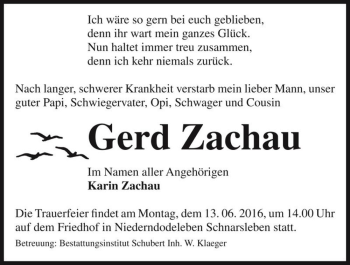 Traueranzeige von Gerd Zachau  von Magdeburger Volksstimme