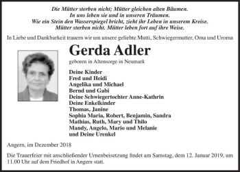 Traueranzeige von Gerda Adler  von Magdeburger Volksstimme
