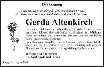 Traueranzeige von Gerda Altenkirch  von Magdeburger Volksstimme
