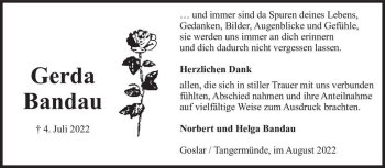Traueranzeige von Gerda Bandau  von Magdeburger Volksstimme