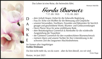 Traueranzeige von Gerda Barnetz  von Magdeburger Volksstimme