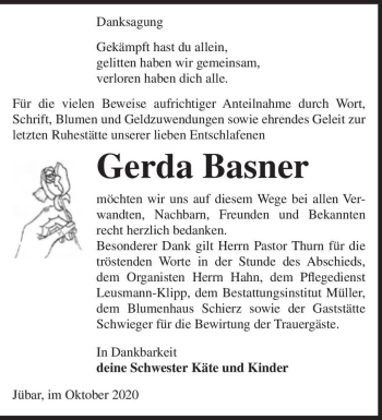 Traueranzeige von Gerda Basner  von Magdeburger Volksstimme