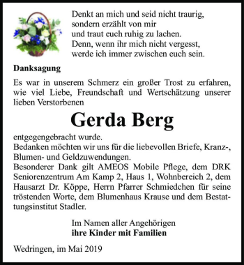 Traueranzeige von Gerda Berg  von Magdeburger Volksstimme