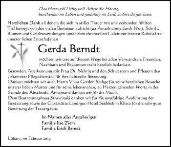Traueranzeige von Gerda Berndt  von Magdeburger Volksstimme