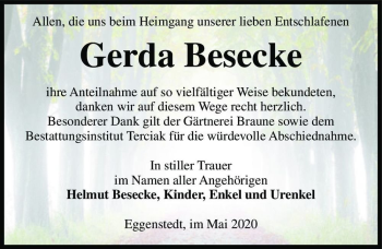 Traueranzeige von Gerda Besecke  von Magdeburger Volksstimme