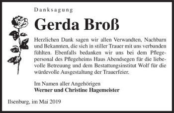 Traueranzeige von Gerda Broß  von Magdeburger Volksstimme