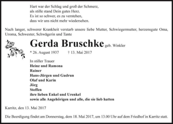 Traueranzeige von Gerda Bruschke (geb. Winkler)  von Magdeburger Volksstimme