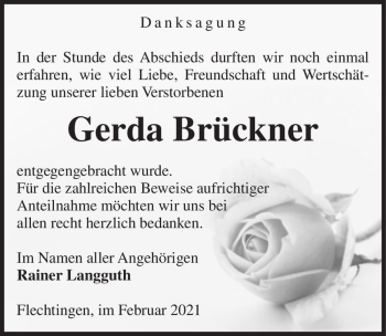 Traueranzeige von Gerda Brückner  von Magdeburger Volksstimme