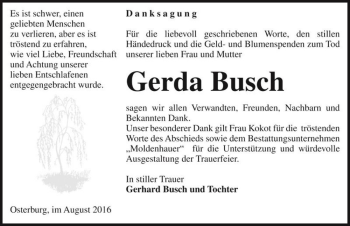 Traueranzeige von Gerda Busch  von Magdeburger Volksstimme
