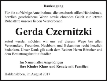 Traueranzeige von Gerda Czernitzki  von Magdeburger Volksstimme
