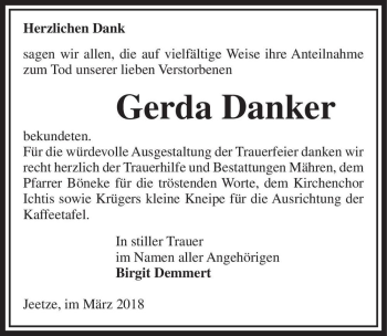 Traueranzeige von Gerda Danker  von Magdeburger Volksstimme