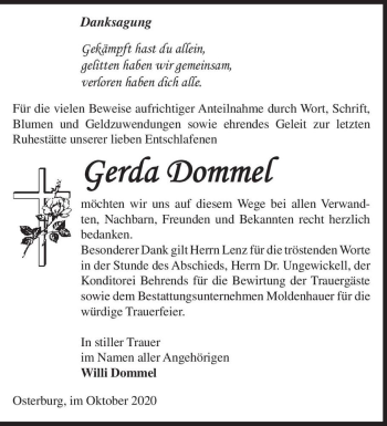 Traueranzeige von Gerda Dommel  von Magdeburger Volksstimme