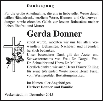 Traueranzeige von Gerda Donner  von Magdeburger Volksstimme