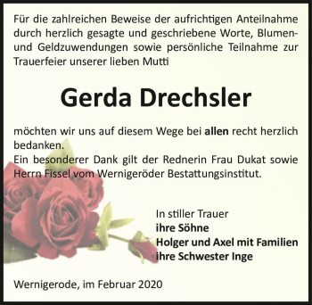 Traueranzeige von Gerda Drechsler  von Magdeburger Volksstimme
