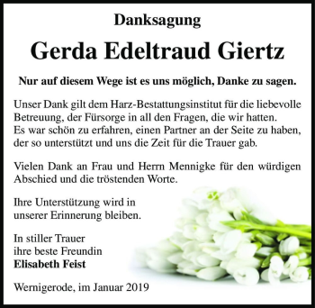 Traueranzeige von Gerda Edeltraud Giertz  von Magdeburger Volksstimme