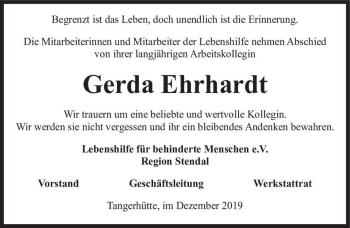 Traueranzeige von Gerda Ehrhardt  von Magdeburger Volksstimme