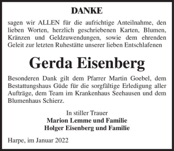 Traueranzeige von Gerda Eisenberg  von Magdeburger Volksstimme