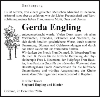 Traueranzeige von Gerda Engling  von Magdeburger Volksstimme
