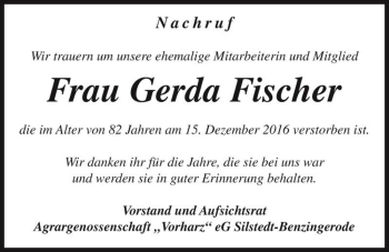 Traueranzeige von Gerda Fischer  von Magdeburger Volksstimme