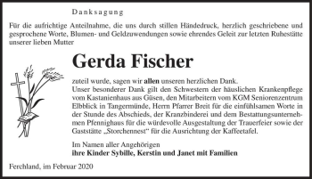 Traueranzeige von Gerda Fischer  von Magdeburger Volksstimme