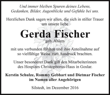 Traueranzeige von Gerda Fischer (geb. Ahlers)  von Magdeburger Volksstimme
