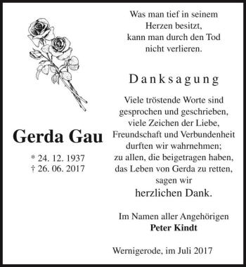 Traueranzeige von Gerda Gau  von Magdeburger Volksstimme