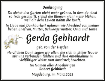 Traueranzeige von Gerda Gebhardt (geb. von der Heyden)  von Magdeburger Volksstimme