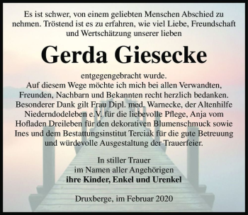 Traueranzeige von Gerda Giesecke  von Magdeburger Volksstimme